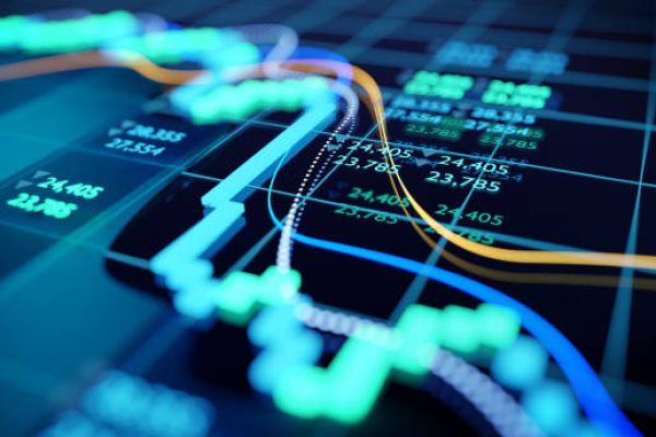 close up shot of a digital stock market tracking graph follwing a recent crash in prices. Bear market 3D illustration