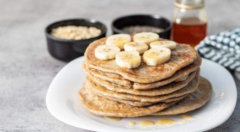 super healthy food "Oatmeal pancakes" with honey and chia seeds.
